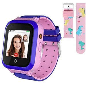 4G Smartwatch voor kinderen, waterdichte kindersmartwatch met GPS-tracker, oproepen, alarm, stappenteller, camera, SOS, touchscreen, wifi, bluetooth-polshorloge voor jongens en meisjes, roze T3