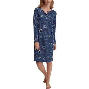CALIDA - Flower Nights - Nachthemd - Cobalt Blue - Lange Mouwen - Ronde Hals