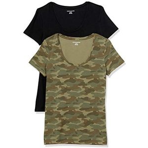 Amazon Essentials 2-pack Classic-fit T-shirt met korte mouwen, groen Camo Print/Zwart, XL