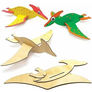 Baker Ross FC827 Dinosaurus Houten Glijders - Set van 8, Houten Knutselsets voor Kinderen, Kleurplaten Knutselen voor Kinderen