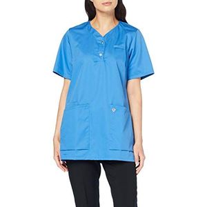 BP 1740-435-116-S Overtrek-tuniek voor vrouwen, 1/2 mouw, V-hals met smalle drukknoopband, 180,00 g/m² stofmix, azuurblauw, S