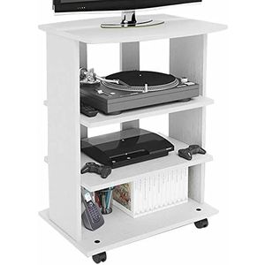 Bakaji Tv-kast van MDF-hout met 3 planken voor consoles, dvd-videospelletjes en 4 wielen, wagens voor televisie, modern design, afmetingen 60 x 45 x 80,5 cm (wit)