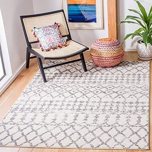 SAFAVIEH Boho tapijt voor woonkamer, eetkamer, slaapkamer, Tulum collectie, laagpolig, ivoorkleurig, grijs, 135 x 196 cm