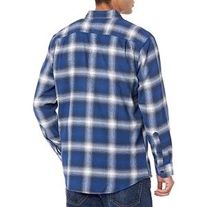 Amazon Essentials Men's Flanellen overhemd met lange mouwen (verkrijgbaar in grote en lange maten), Blauw Wit Grote ruiten, XS