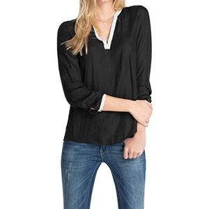 ESPRIT Regular fit blouse voor dames met contrasterende kraag, zwart (black 001), 34