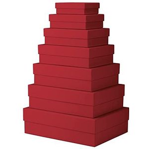 Rössler 13411453360 - Boxline Geschenkdoos met deksel, Set van 7 geschenkdozen, rood, rechthoekige kartonnen dozen