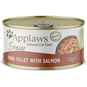 Applaws natuurlijk compleet natvoer voor oudere katten, tonijn met zalm in bouillon, blik van 70 g (verpakking van 24)