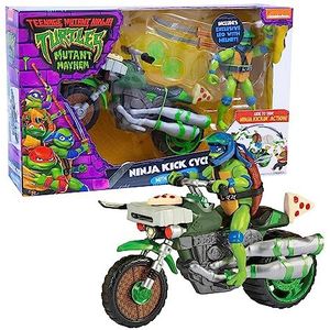 Turtles Mutant Mayhem - Motorfiets met vechtfunctie en figuur Leonardo meegeleverd, compatibel met alle basisfiguren, voor kinderen vanaf 4 jaar, Giochi Preziosi