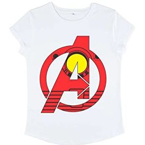 Marvel Dames Avengers Classic Avenger Iron Man Dames T-shirt met opgerolde mouwen, wit, L