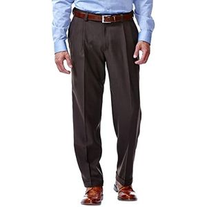 Haggar E-CLO Stria Repreve Classic fit Geklede bandplooibroek met verborgen uitrekbare taille, voor heren, Bruin, 40W / 30L
