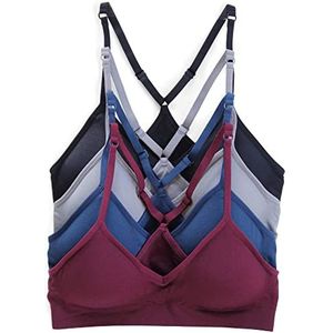 Kalon Dames Racerback Sport Bralette, Naadloos, Draadloze Comfort Beha, 4 stuks, L