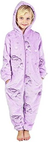 CityComfort Glow in The Dark Onesie Kids Onesies voor Meisjes Regenboog Eenhoorn Pyjama 3-14 Jaar Oud, Paars, 5-6 Jaren