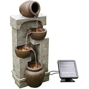 Teamson Home Buiten Tuin Water Fontein - Waterornament - Zonne-Energie - 4 Lagen Pot Ontwerp - Waterval - Tuindecoratie - Binnen & Buiten - Met Pomp - 31 x 26.2 x 72.4 (cm)