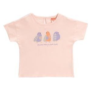Koton Babygirl T-shirt met vogelprint, korte mouwen, ronde hals, katoen, roze (252), 9-12 Maanden