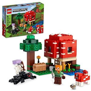 LEGO Minecraft Het Paddenstoelenhuis, Speelset met Alex Personage Poppetje en Figuren van Mooshroom & Spider Jockey, Speelgoed voor kinderen, Cadeau voor Jongens en Meisjes 21179