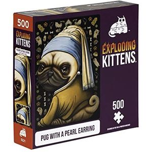 Exploding Kittens Jigsaw Puzzles for Adults - Pug with a Pearl Earring - 500 Piece Jigsaw Puzzles For Family Fun & Game Night