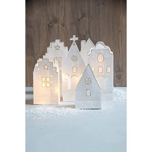 Rayher 67325000 knutselset papieren zakken lichtdorf, huizen ca. 17,5 – 26 cm, lichtdorp Kerstmis, met led-lichtsnoer.