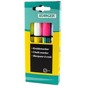 Stanger 620030 krijtmarker 1 tot 5 mm set van 4, wit/geel/roze/blauw