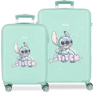 Disney Lovely Stitch Kofferset, blauw, 55/65 cm, stijf, 5,6 kg, zijdelingse combinatiesluiting, ABS, 5,6 kg, 91 l, handbagage, Blauw, Eén maat, kofferset