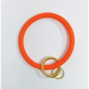 BESDILA Oranje siliconen ronde sleutelhanger armband met metalen sleutelhanger, pols sleutelhanger voor vrouwen meisjes