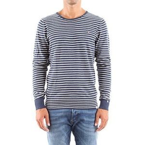 Tommy Jeans Heren gestreepte cn sweater l/s lange mouwen trui, blauw (Black Iris-pt/Marshmallow-pt 002), L