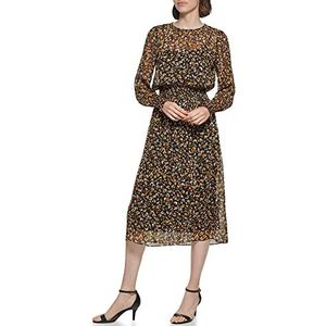 Tommy Hilfiger Lange damesjurk, munten toss chiffon, lange jurk, ondoorzichtig, zwart/zonnebloem, 40