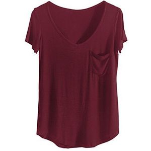 Sykooria Sport-T-shirt voor dames, korte mouwen, basic T-shirts, zomer, sneldrogend, casual, voor yoga, training, A-wijnrood, L