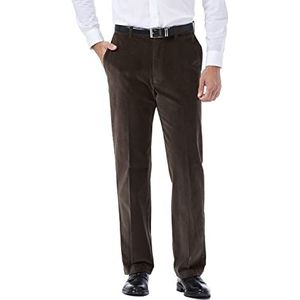 Haggar Corduroy, voor heren, uitbreidbare taille, klassieke en rechte pasvorm, platte voorbroek, casual, Bruin, 42W / 29L
