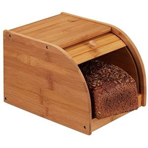 Relaxdays broodtrommel bamboe - brooddoos hout - met schuifdeksel - broodkast - broodbox