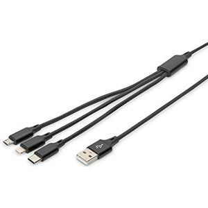 DIGITUS USB-oplaadkabel - 1,0 M - USB A (St) Naar Lightning (St - USB Micro B (St - USB C (St)