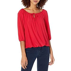 Star Vixen womens 3/4 Sleeve Peasant Elastic-hem Keyhole-tie Top Blouse, Red, X-Large US