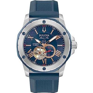 Bulova Heren analoog mechanisch horloge met rubberen armband 98A282, blauw, armband