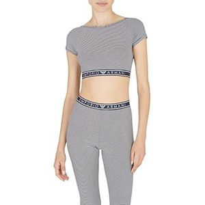 Emporio Armani Underwear Dames Printed Cotton Crop Top, Marine/Yogurt STR, XL, Marine/Yogurt Str, XL