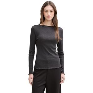 TOM TAILOR Denim T-shirt met lange mouwen voor dames, 10522 - Shale Grey Melange, XL