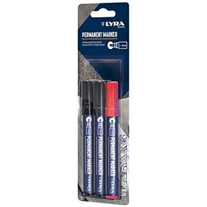 Lyra 4028005 permanente marker (marker waterbestendig, geschikt voor hout, metaal, steen enz.) 3 stuks (2x zwart/1x rood)