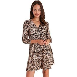 Trendyol Zwarte gebreide jurk met print, Bruin, S