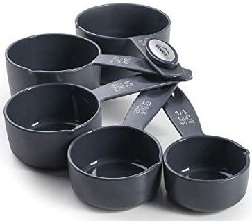 LACOR 67036 maatbekerset, 5 stuks, BPA-vrije kunststof, stapelbaar, ml en beker, zijschenktuit, vaatwasmachinebestendig, donkergrijs