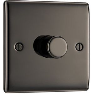 BG Electrical NBN81P-01 enkele dimmer lichtschakelaar Zwart Nikkel 2-weg 400 Watt