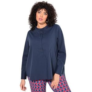 Ulla Popken Dames, siersluiting, A-lijn, ronde hals, tuniek met lange mouwen, marineblauw, 42-44