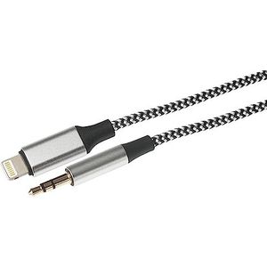 Maplin Lightning naar 3.5mm Aux Stereo 3 Pole Jack Plug Gevlochten Kabel - Zilver, 1m