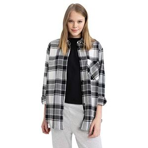 DeFacto Dameshemd van katoenweefsel met lange mouwen, zwart, XS