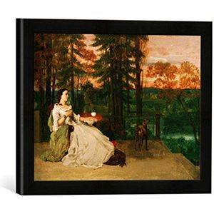 Ingelijste afbeelding van Gustave Courbet Dame op het terras (de Dame uit Frankfurt), kunstdruk in hoogwaardige handgemaakte fotolijst, 40 x 30 cm, mat zwart