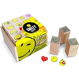 Multiprint Box met 16 mini-stempels voor kinderen Smiley World, 100% Made in Italy, stempelset voor kinderen, in hout en natuurlijk rubber, niet-giftige wasbare inkt, cadeau-idee, art. 47887
