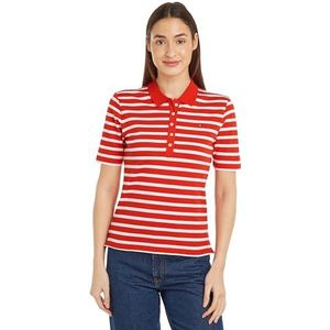 Tommy Hilfiger Dames 1985 Reg Pique Stripe Polo Ss S/S polo's, rood, L, Bretons Fierce Rood/Ecru, L