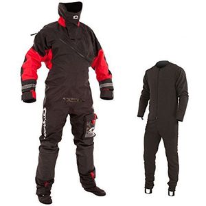 Typhoon Max B Drysuit Dry Suit met ritssluiting, zwart, rood, ademend, quad ply stof, comfortabele binnenbanden, Zwart/Rood, L