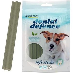 Croci Dental Defence, snacks voor honden voor mondhygiëne, kauwstokjes, reiniging van de tanden van de hond, groene thee, 8 stuks, 60 g