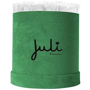 Juli Flowers Ronde groene rozenbox met Infinity Rozen, handgemaakte bloembox uit Duitsland, groot fluweel, groen, rond (wit)