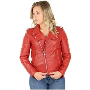 Schott NYC Leren damesjack met lange mouwen, Rood, M
