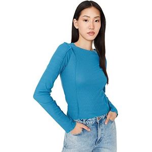 Trendyol Dames dames getailleerde standaard ronde hals gebreide blouse shirt, Indigo, XS, Indigo, XS