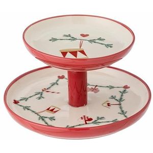 Bloomingville Yule etagère met klassieke kerstmotieven in de kleur natuur van aardewerk, hoogte: 13 cm, diameter: 22 cm